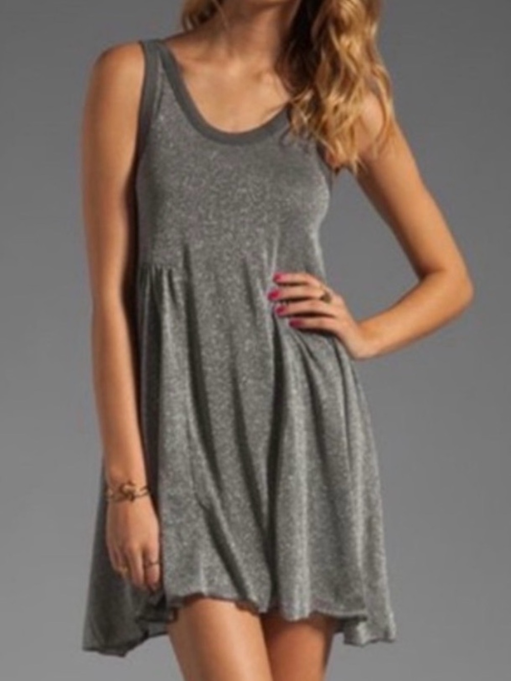 FREE PEOPLE Beach Cruise Town Silver metallic Gray Shimmer Sleeveless Dress SM